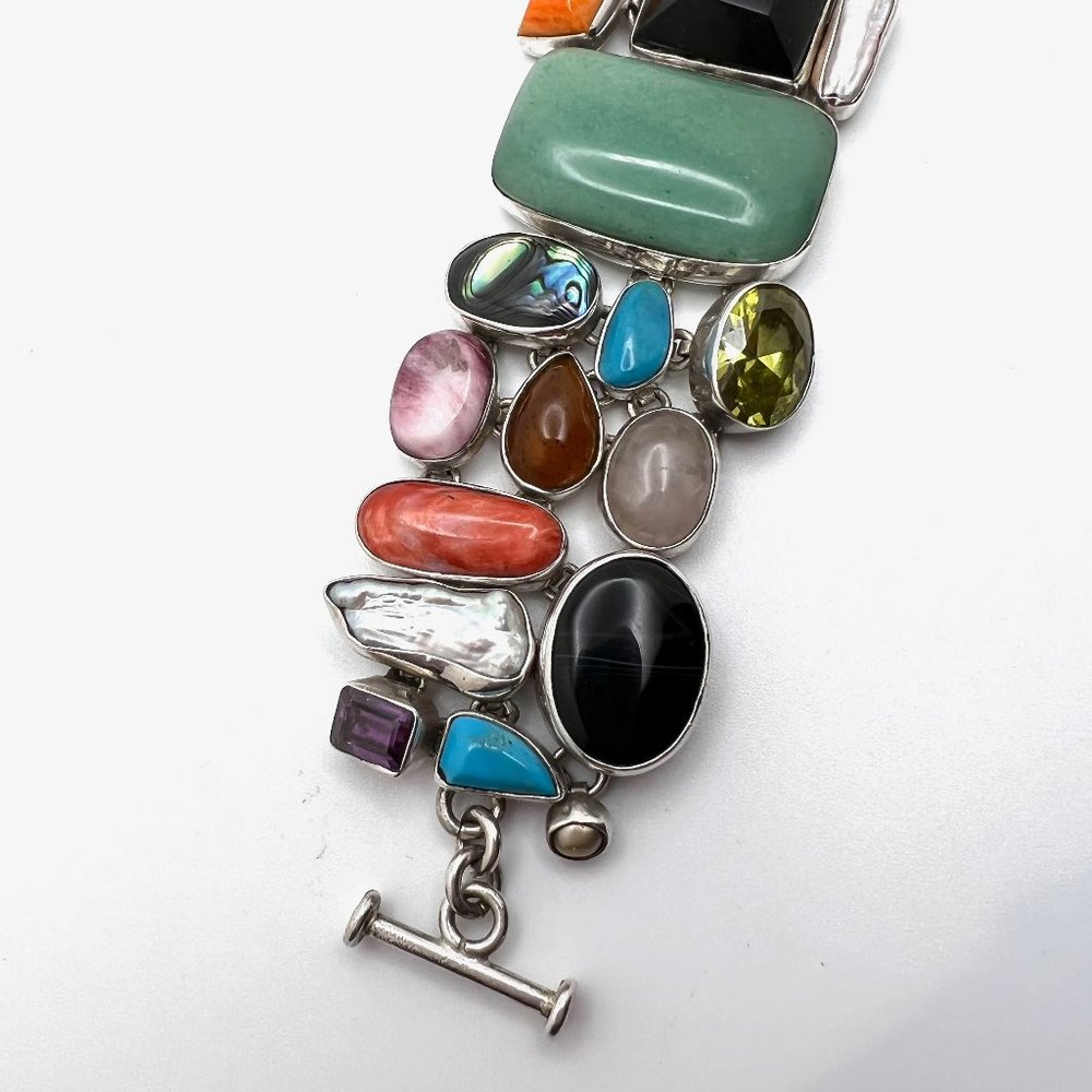 Mexico 950 Gemstone Mosaic Toggle Bracelet - Picture 4 of 7